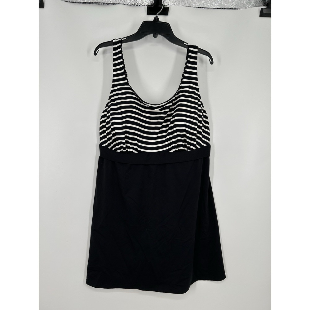 Lands End Tankini Swim Top Bathing‎ Suit Striped Lightly Padded Size 22 22W